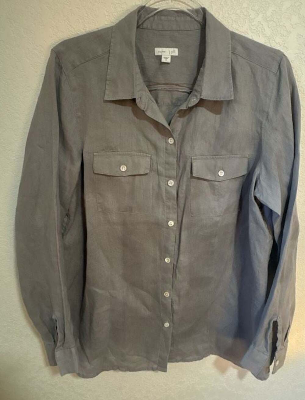 J.Jill Love Linen Women's Gray Long Sleeve Button-Up Shirt Medium